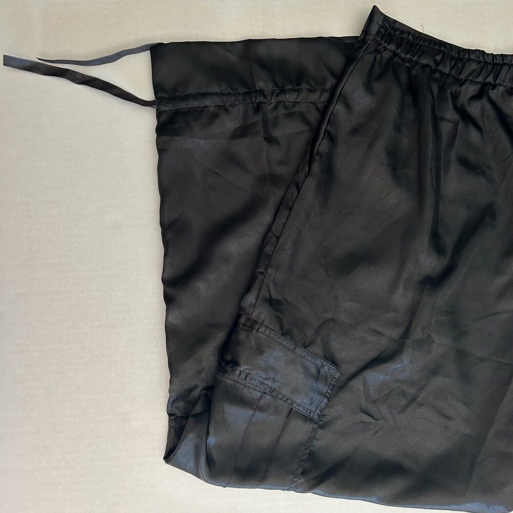 VTG 80s, Selene Sport, Black Satin Cargo Pants, Cinched ankle, sz L, Streetwear - Picture 6 of 6